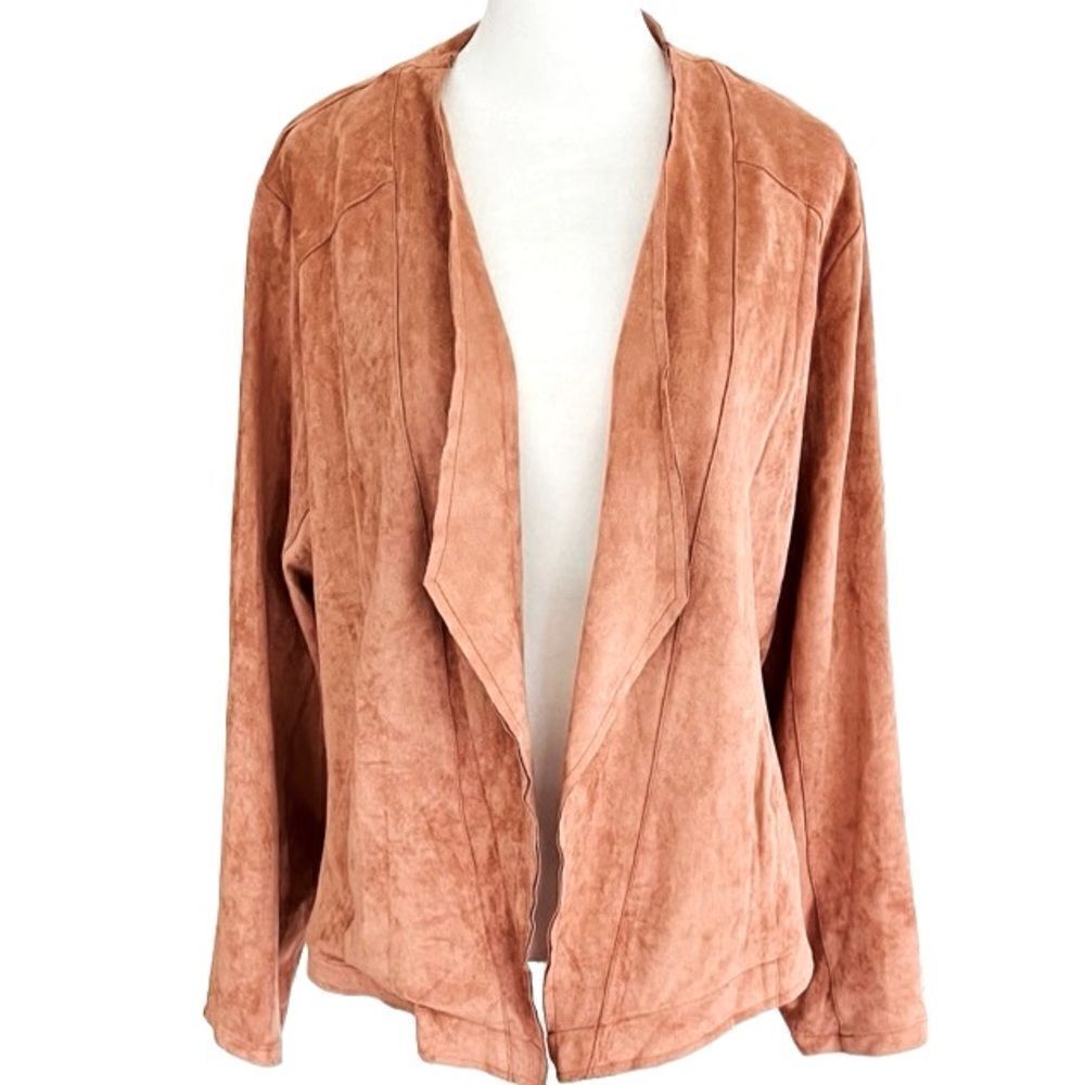KORI America peach faux suede open waterfall style jacket size M.
